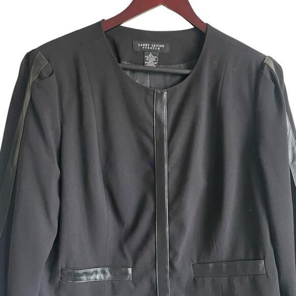 Larry Levine Women Jacket L Black Faux Leather Trim Blazer Career, Classic Retro - Picture 4 of 11